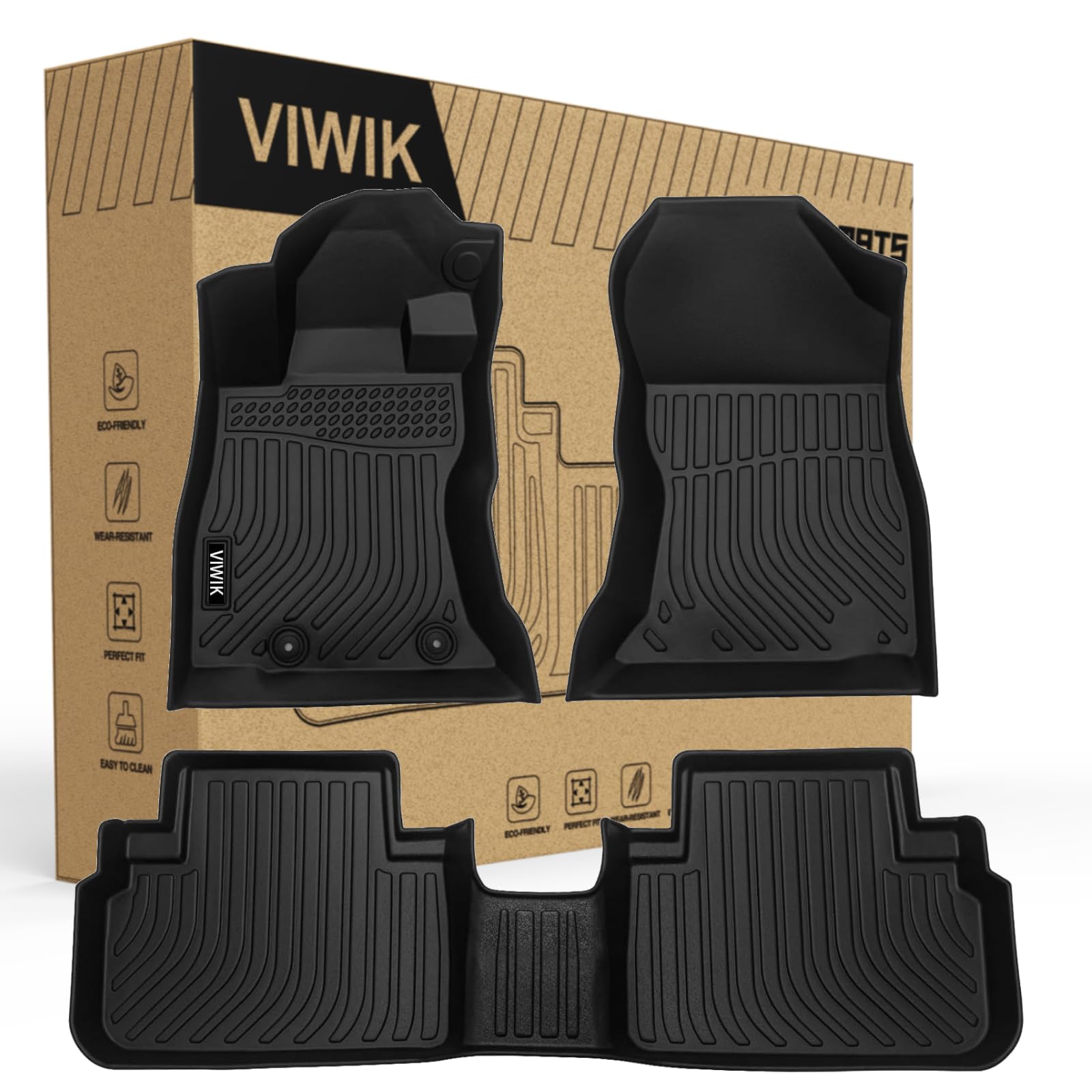 VIWIK Floor Mats Fit for Subaru Forester 2019-2024, Car Mats All Weather Protection Custom Full Set Floor Liners Include 1st and 2nd Row Front & Rear, Automotive Floor Mats TPE Black Image