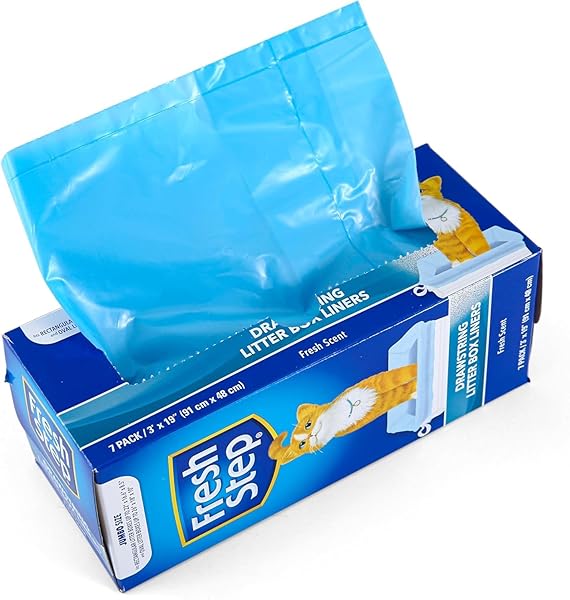 FRESH STEP JUMBO DRAWSTRING CAT LITTER BOX LINERS, SCENTED HEAVY DUTY KITTY LITTER BAGS FOR X-LARGE OVAL OR RECTANGLE PANS, HELPS CONTAIN MESS FOR EASY LIFT OUT CLEANUP, 36 X 19 IN, 7 COUNT – 2 PACK