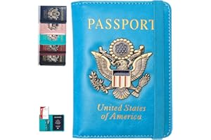 XMLINPER Passport Holder and Card Slot Combo RFID Blocking Leather Family Travel Passport Wallet Travel Accessories for Men Women(Light blue)