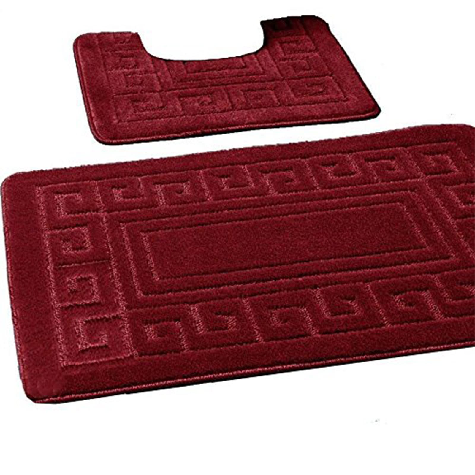 EDS Luxury 2 Piece Greek Bath Mat Set Non Slip Ultra Soft Bathroom Mats Water Absorbent Bath Mats Machine Washable Rug Toilet Mat for Bathroom Floor (Burgundy)