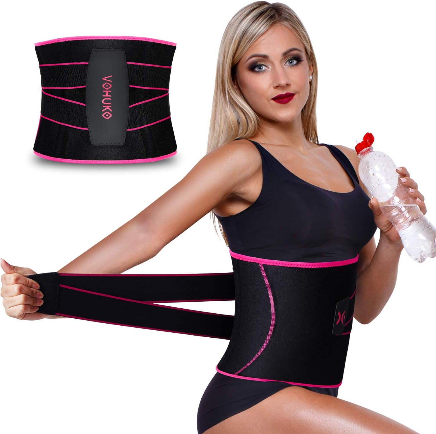 VOHUKO Sauna Waist Trimmer, Women Waist Trainer, Neoprene Sweat AB Belt with Adjustable Pressure Straps,Slimming Body Shaper Belt, Weight Loss Back Support Belt