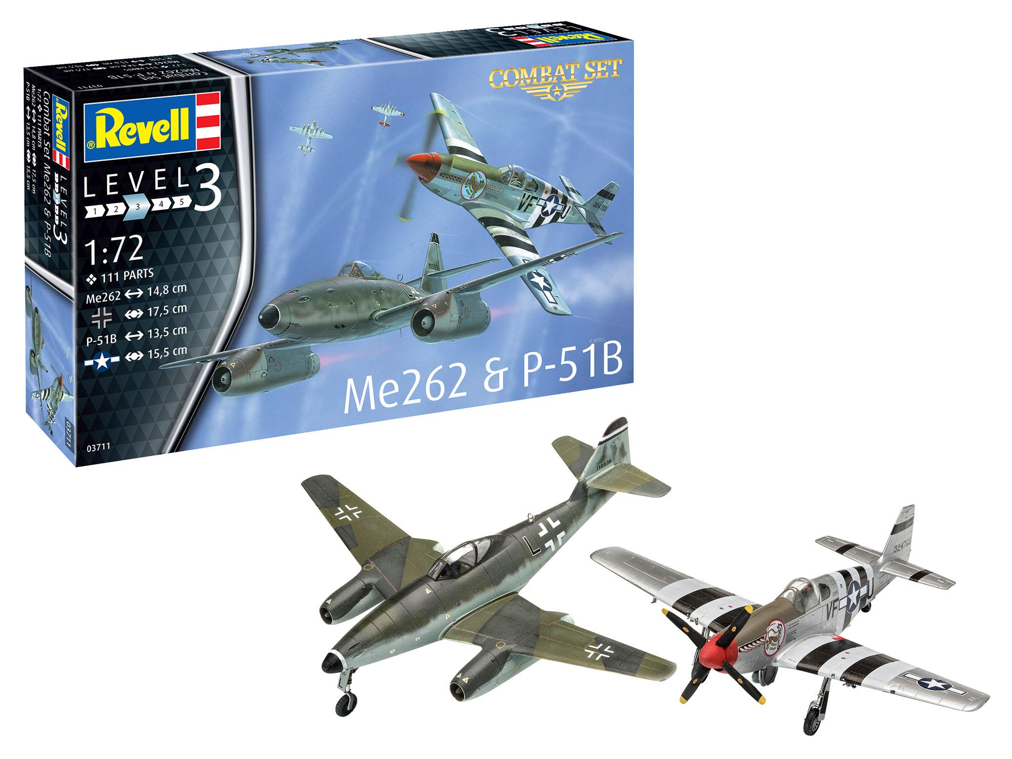 Revell 03711 Combat Set Messerschmitt Me262 & P-51B Mustang 1:72 Scale - Unbuilt/Unpainted Plastic Model Kit