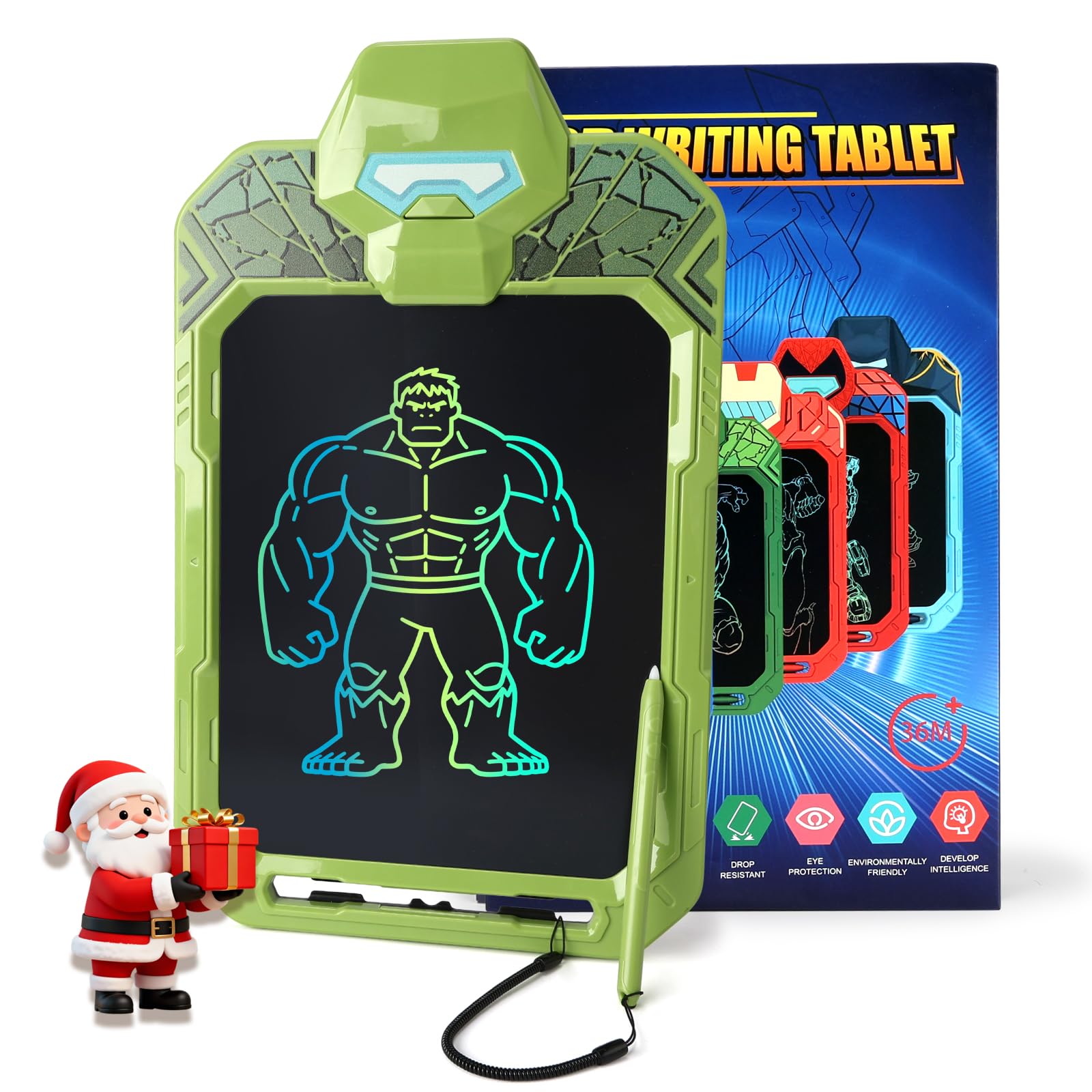 LCD Writing Tablet for Kids 10 Inch Green Giant Hero Drawing Board for Boys 3 4 5 6 7 Erasable Drawing Pad with Lanyard High Definition Color Doodle Board Travel Toy Birthday Gift for Toddler