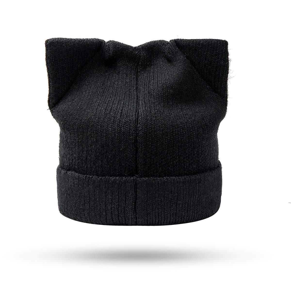 Flowomen Womens Winter Hat Cat Ear Hat with Warm Knit Crochet Slouchy Beanie Hat for Women (Black)