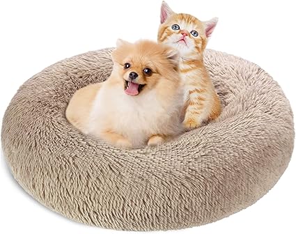 Kroser Chat Chiens Lit Paniers Rond De Luxe 60 Cm Coussin Animaux Donut De Compagnie Lavable Et Chaud Super Doux Et Confortable Pour Petits Chiens Et Chats Brun Clair Amazon Fr Cuisine