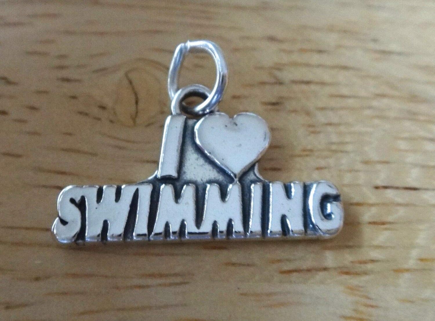 Sterling Silver 14x18mm 3gram I Love (Heart) Swimming Swim