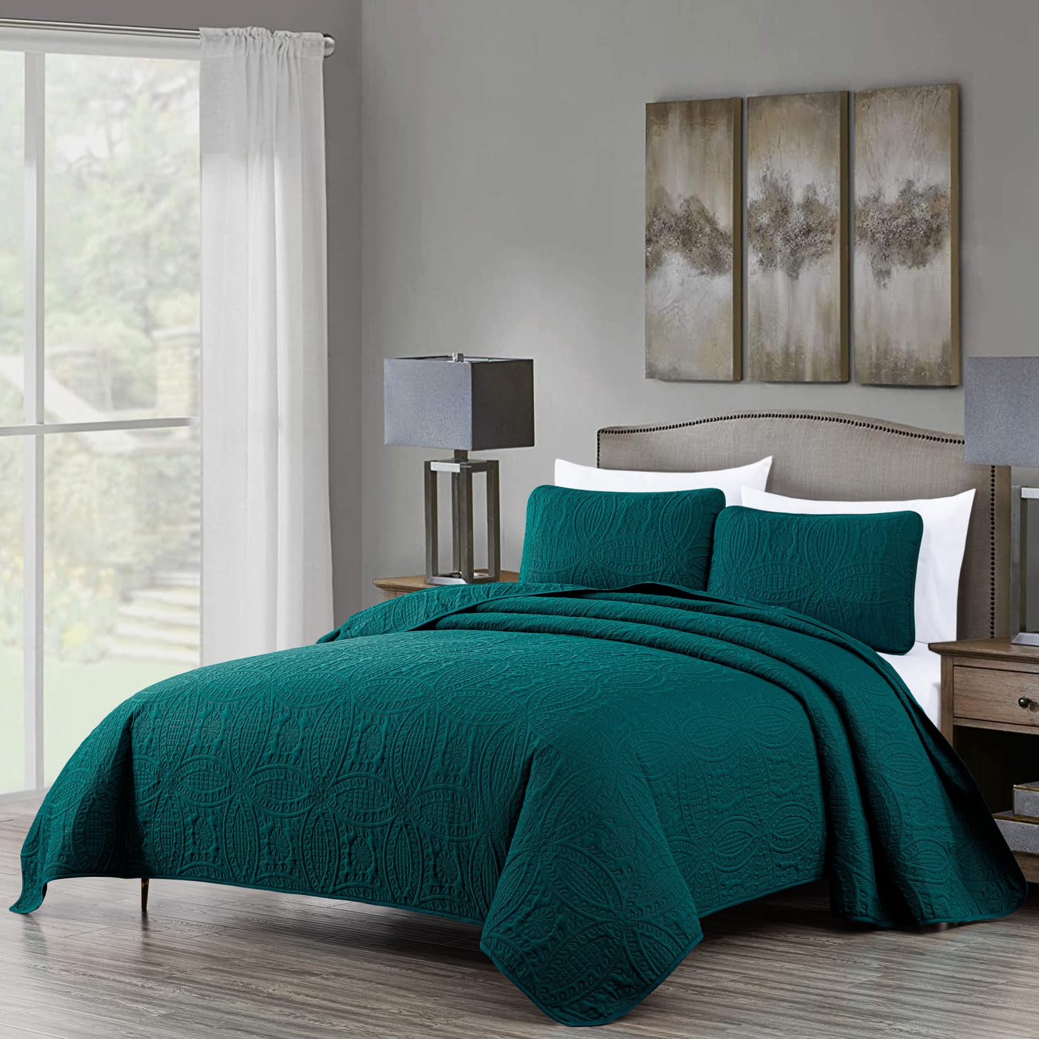 Chezmoi Collection Austin 3-Piece Oversized Bedspread Coverlet Set (King, Teal) (Pack of 6) Image
