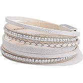 FANCY SHINY Boho Leather Wrap Bracelets Trendy Layered Bracelets with Magnetic Clasp Strackable Bohemian Jewelry Cowboy Cowgirl Chic Gifts for Women