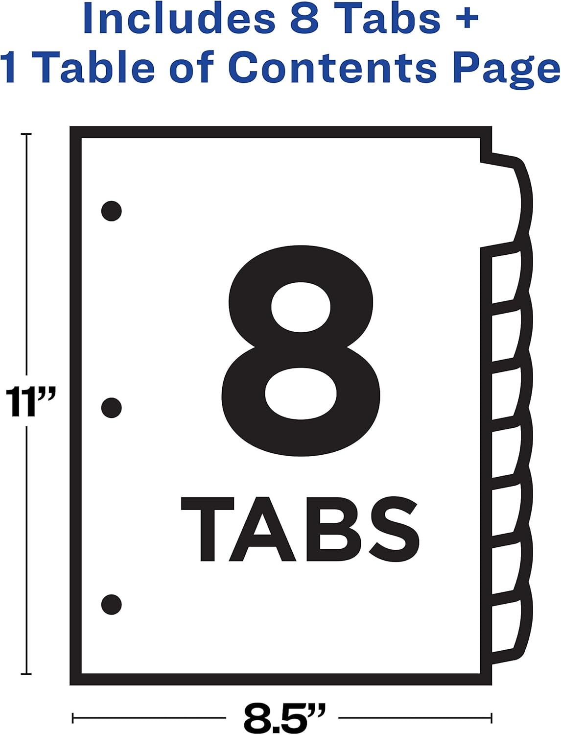 Avery 8-Tab Dividers for a 3 Ring Binders, Customizable Table of Contents, Multicolor Tabs, 1 Set (11841) : Office Products