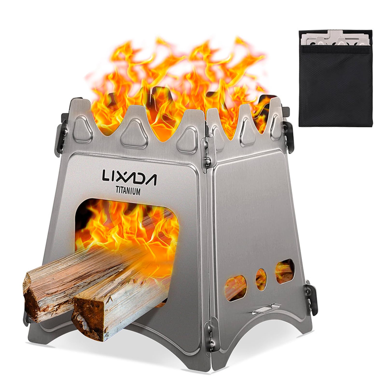 Lixada Camping Wood Stove Portable Wood Burning Stove Lightweight Alcohol Stove for Outdoor Cooking Backpacking Hiking Traveling (Titanium/Stainless Steel)