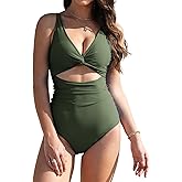 Buauty Women One Piece Swimsuit High Cut Out Swimming Suits Ruched Slimming Bathing Cross V-Neck Swimsuit for Women 2026