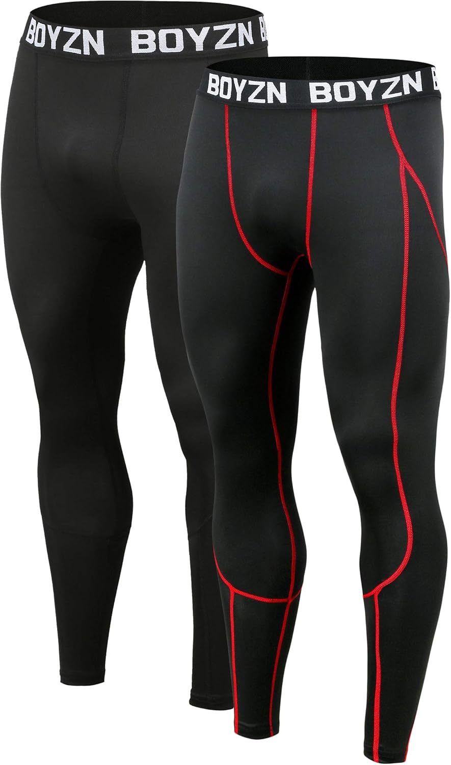 Boyzn Men's 2 Pack Sports Compression Pants Cool Dry Active Base Layer Tights Workout Running Leggings: Clothing