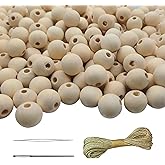 SMANTA 400Pcs Wooden Beads Natural Unfinished Wood Beads for Crafts, 12mm Round Wooden Loose Beads for Tassel Garland, Jewelry Making - Includes 10m Jute Rope 2Pcs Bead Needle