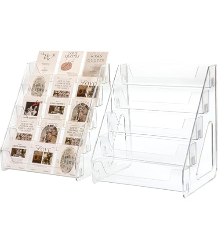 greeting card display case DS THE STORE 3-Tier Brown Wooden Rotating Display Stand for Retail – Fits 5x7 Cards with Envelopes – Postcard Display 1/2h x 5d Inside are 5 Adjustable Greeting Card Rack Divider,