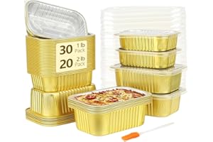 LNYZQUS Aluminum Pans with Lids 50 Pack,Heavy Duty Foil Baking Tins Leftover Containers with PP Covers (30 x 6”x4”+20 x 7”x5”),Disposable Takeout Pans Pots for Meal Prep Cooking Heating Storing