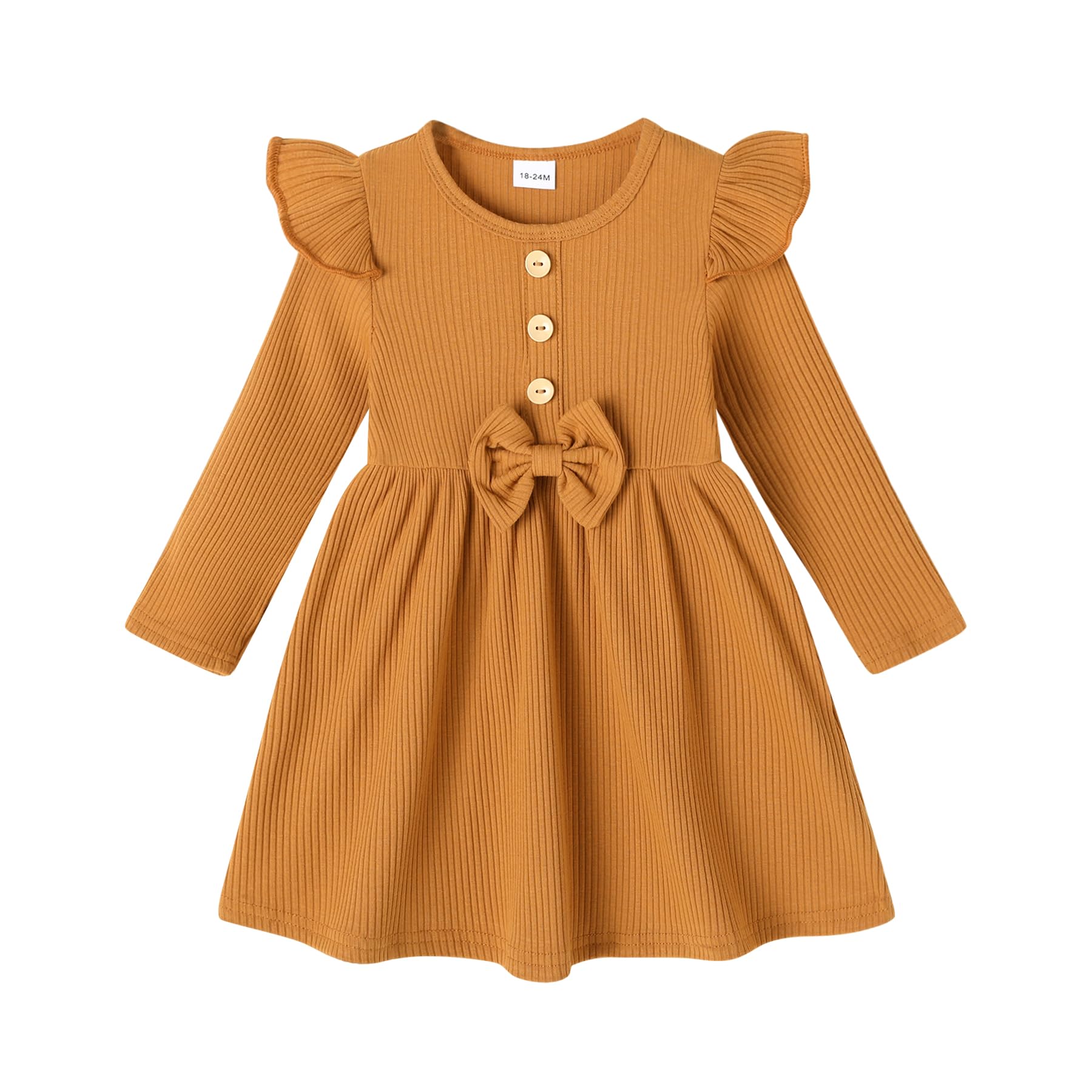 Photo 1 of JEELLIGULAR Toddler Baby Girl Sweater Dress Fall Winter Clothes Outfits for Little Girls Long Sleeve Crew Neck Knit Ruffled Dresses(Yellow,2-3T)