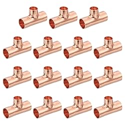 uxcell 1/2" x 3/8" x 1/2" 15Pcs Copper Reducing Tee