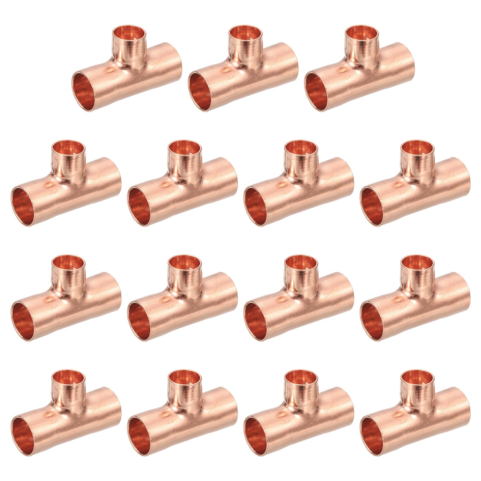 uxcell 1/2" x 3/8" x 1/2" 15Pcs Copper Reducing Tee