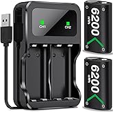 Controller Battery for Xbox One/Xbox Series X|S Rechargeable Battery Pack, 2x6200mWh Chager Batteries for Xbox1 S/X/Xbox Elite, Black