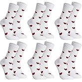 Jspupifip 6 Pairs Valentine's Day Heart Crew Socks for Women Heart Shape Cotton Ankle High Socks Athletic Running Socks for Teens Girls Size 6-8.5,White