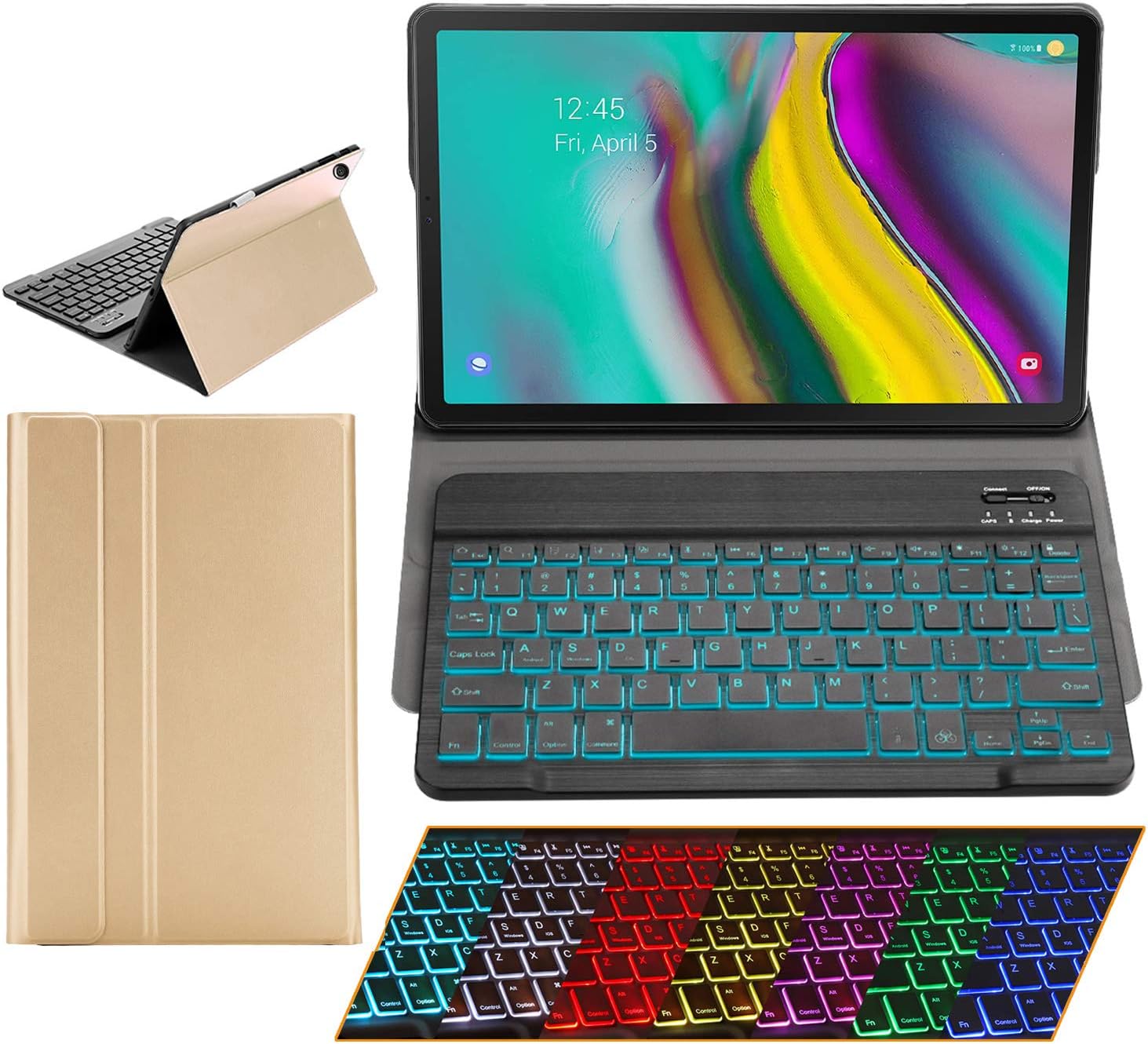 Samsung Galaxy Tab S5e 2019 Case with Keyboard Backlights Ultra Thin PU Leather Slim Folio Stand Cover Removable Wireless Bluetooth Backlit Keyboard Case for Galaxy Tab S5e T720 T725 10.5" (Gold)