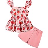 Akyzic Little Girls Summer Short Sets Kids Ruffle Sleeveless Tank Tops and Shorts Clothes Toddler Girls 2Pcs Outfits 2-7T