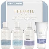THEORIE PURE Travel Size Toiletries Set - Hypoallergenic Shampoo, Conditioner, Body Wash &amp; Body Scrub - Fragrance-Free, No Sulfates or Parabens - Clean Beauty Essentials for Hair &amp; Skin