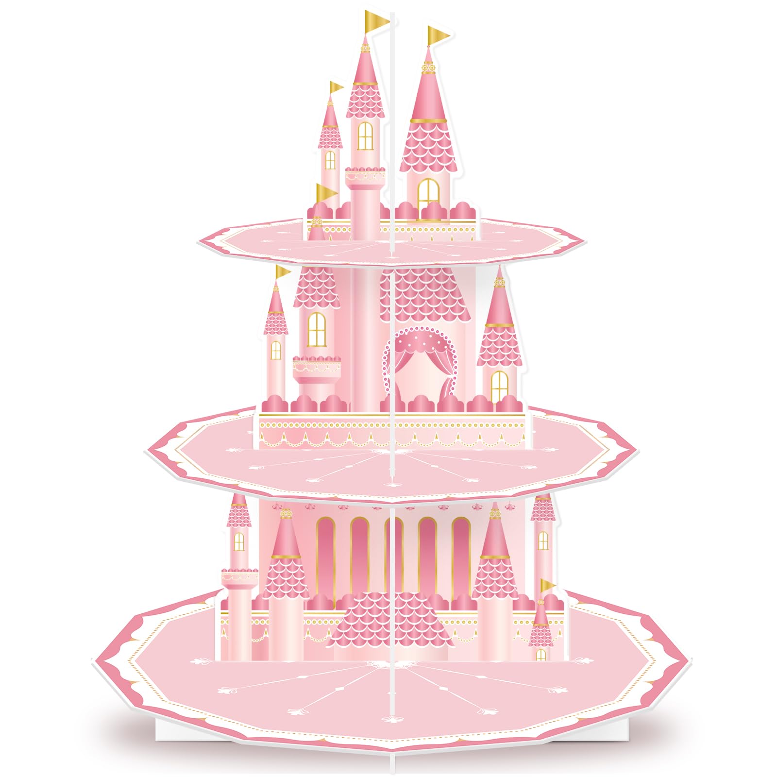 Photo 1 of KALEFO Princess Party Supplies 3 Tier Cupcake Stand Girl Birthday Decorations Pink Castle Cake Treat Table Decor(Princess)