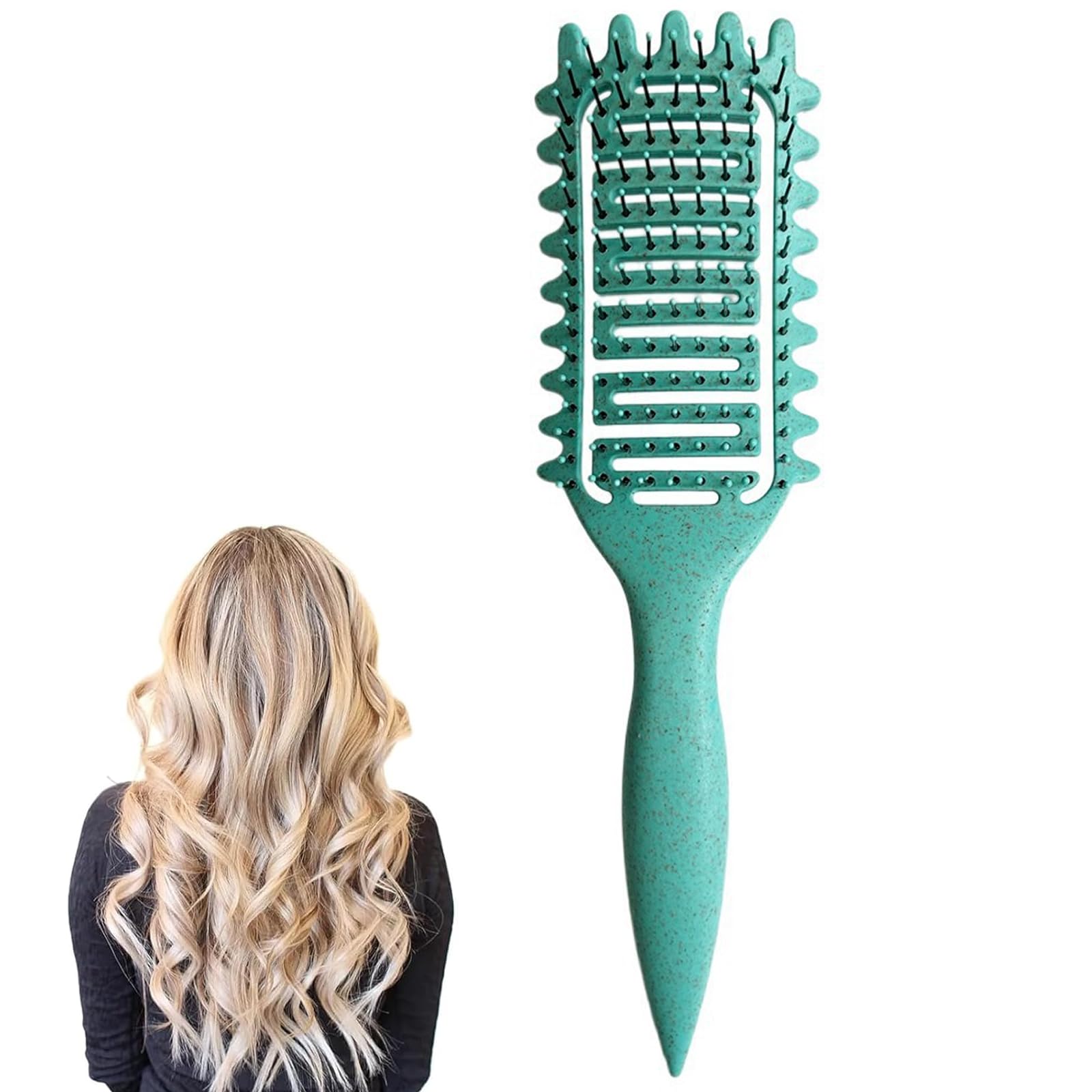 Curly Hair Brush,Detangle Hair Brush,Curl - Detangler Hairbrush,Define Styling Paddle Brush for Wet/Thick/Curly Hair, Soft Bristle Vent Detangling Comb for Women Men Girls (Green)