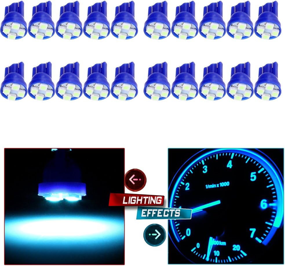 cciyu 194 Extremely Bright LED Bulbs T10 4-3528-SMD Interior Lights Dashboard Gauge Light Speedometer Odometer Tachometer LED light Instrument Panel Light Wedge T10 168 2825 W5W Ice Blue Pack of 20