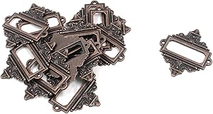 Antrader Antique Style Lace-up Business Card Fame Zinc Alloy Card Slot Label Card Frame Office Library File Drawer Holder, Copper Tone, Pack of 12