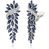 Crysdue Clip On Rhinestone Chandelier Dangle Earrings, Marquise Crystal Wedding Bridal Statement Drop Non Piercing Earrings for Brides Bridemaids Women Formal Prom Jewelry