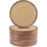 Wood Coasters for Drinks, Eykao Absorbent Coaster Sets of 5, Woven Drink Coasters for Coffee Table, Housewarming Gift for Farmhouse Home Decor,4 inches