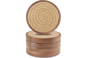 Wood Coasters for Drinks, Eykao Absorbent Coaster Sets of 5, Woven Drink Coasters for Coffee Table, Housewarming Gift for Farmhouse Home Decor,4 inches