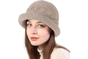 COLORSUN Women Winter Knit 1920s Vintage Bucket Bowler Hat Round Brim Warm Hat