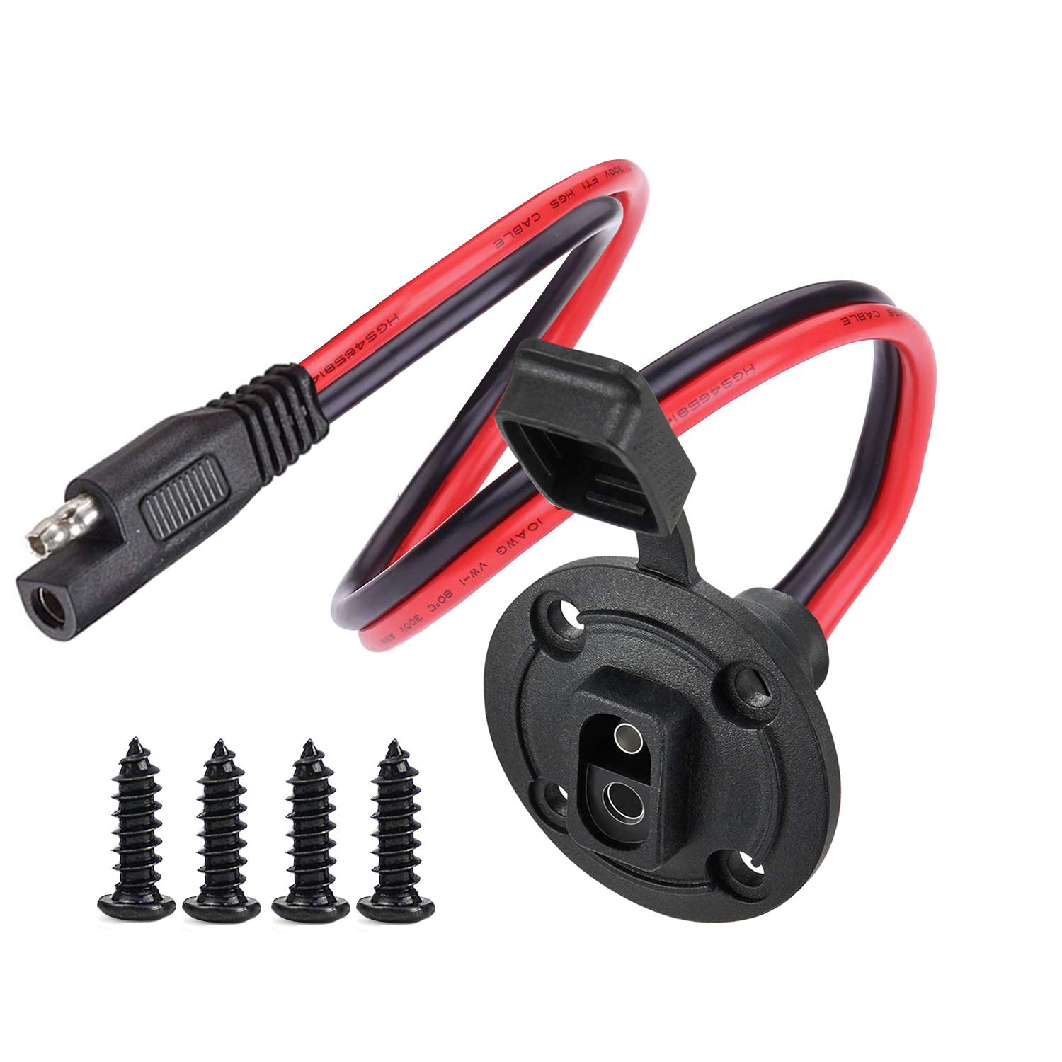 DONJON Solar Weatherproof SAE Socket Sidewall Port, 10AWG SAE Power Socket Plug, Quick Connect Solar Panel Mount,SAE Cable Connector for Solar Generator Motorcycle Generator (50CM)