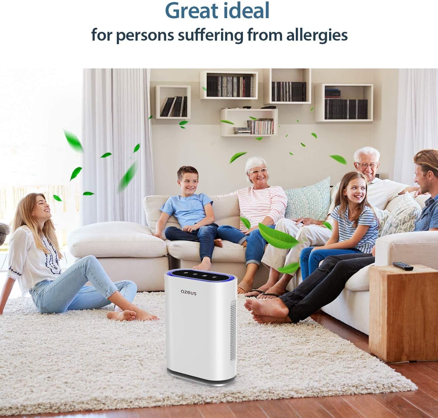 AZEUS 7-in-1 Air Purifier for Large Room to 540 ft²,True HEPA Filter with UV-C Sanitizer and Smart Sensor, Eliminates Germs, Filters Allergies, Pollen, Smoke, Dust Pet Dander, Mold Odors,Night Light: Home & Kitchen