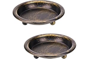 NIUXTOOL Vintage Round Candle Holder Trays, Decorative Iron Candle Plates/Candle Bases for Home Decor, 4.2" Diameter for Pillar & Tealight Candles (Black + Gold)