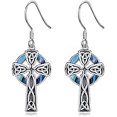 Celtic Knot Cross Earrings Sterling Silver Celtic Knot Cross Dangle Drop Earrings Religious Jewelry Gift for Women