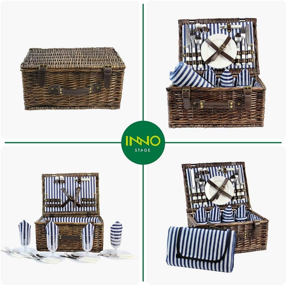 INNO STAGE Wicker Picnic Basket for 4, Picnic Set for 4,Willow Hamper Service Gift Set for Camping and Outdoor Party Best Gifts: Home & Kitchen