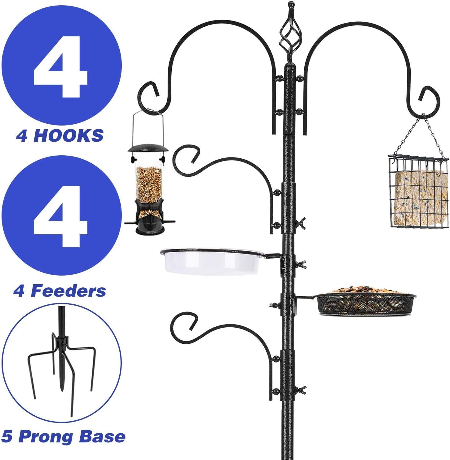 Urban Deco Bird Feeding Station Kit Bird Feeder Pole Multi Wild Bird Feeder Hanging Station Kit with Metal Suet Feeder Bird Bath for Attracting Wild Birds - Image 3