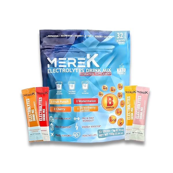 MEREK ELECTROLYTE HYDRATION POWDER SUPPLEMENTS 16 SACHETS EASY OPEN SINGLE-SERVING PERFECT FOR WORKOUT ESSENTIAL AND A TRAVEL ESSENTIAL FOR DAILY HYDRATION NEEDS NO SUGAR NO CALORIES KETO FRIENDLY