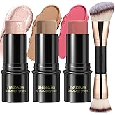 3 Pcs Cream Contour Stick Makeup Kit, Shades with Highlighter, Blush and Bronzer Contour Stick for Sculpt the Cheeks, Waterproof, Matte & Dewy Finish (Fair-Light,#03+#09+#12)