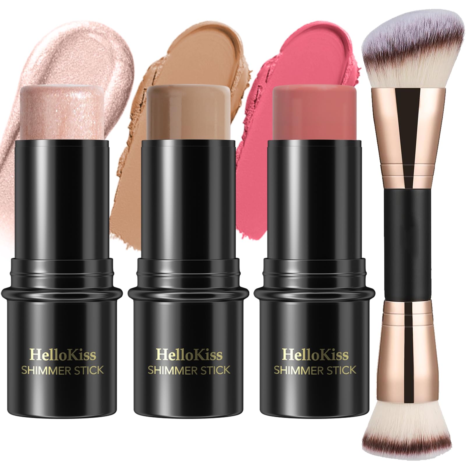 3 Pcs Cream Contour Stick Makeup Kit,Shades with Highlighter,Blush and Bronzer Contour Stick for Sculpt the Cheeks,Waterproof, Matte & Dewy Finish (Fair-Light,#03+#09+#12)
