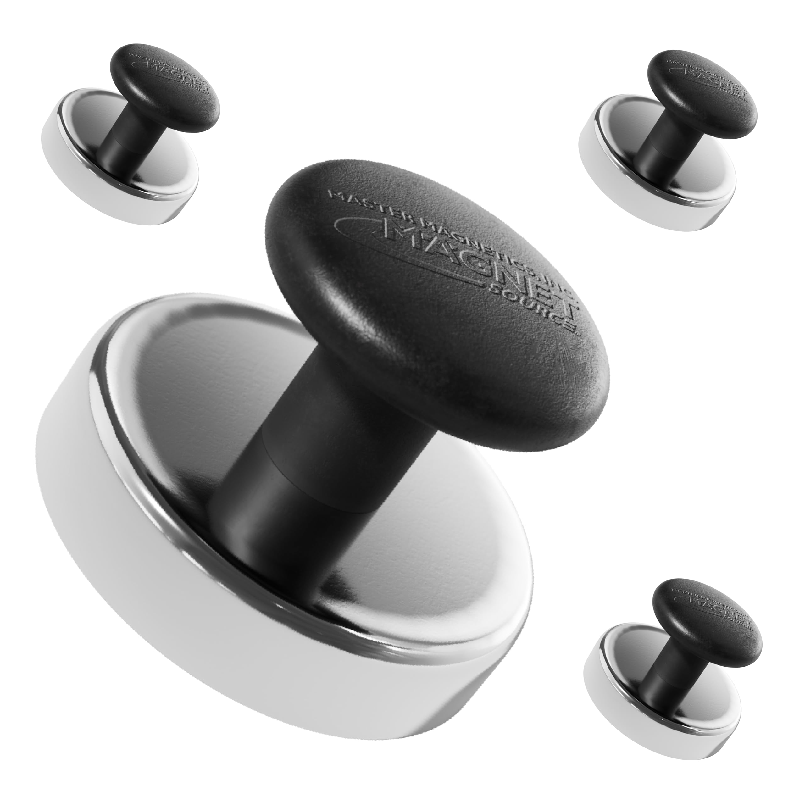 Master Magnetics Round Base Magnets with Knob - 1.43" Diameter, 0.98" Total Height with 1" Diameter Knob, 16 Pound Pull, Chrome, Pack of 4, HMKR-45X4
