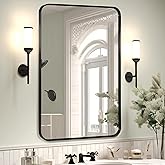 Minuover Wall Mount Mirror for Bathroom, Brushed Black Metal Framed Rounded Corner Rectangular Vanity Mirror (24" x 36", Black)