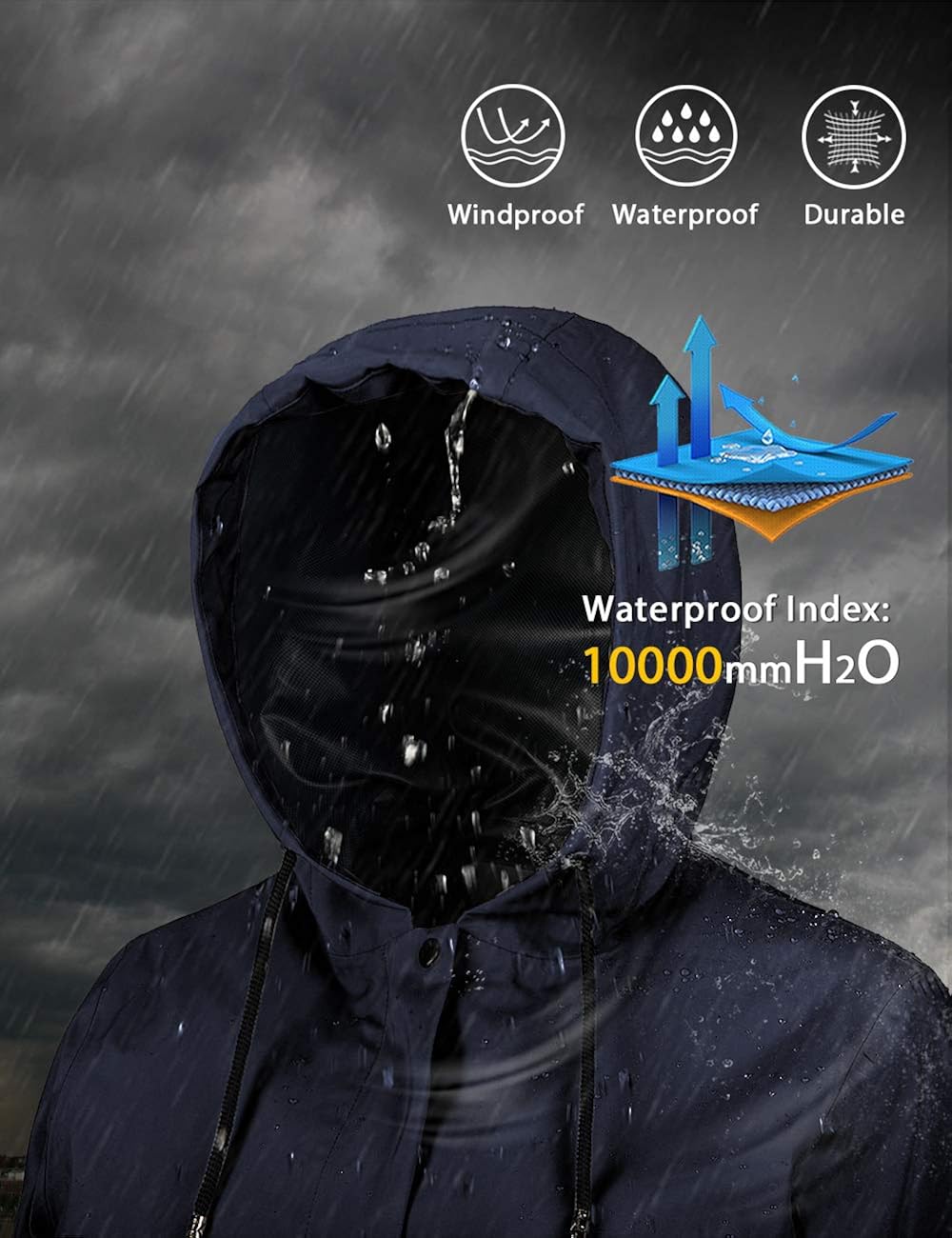 Wantdo Women's Lightweight Waterproof Raincoat Jacket with Hood Navy Blue M: Clothing