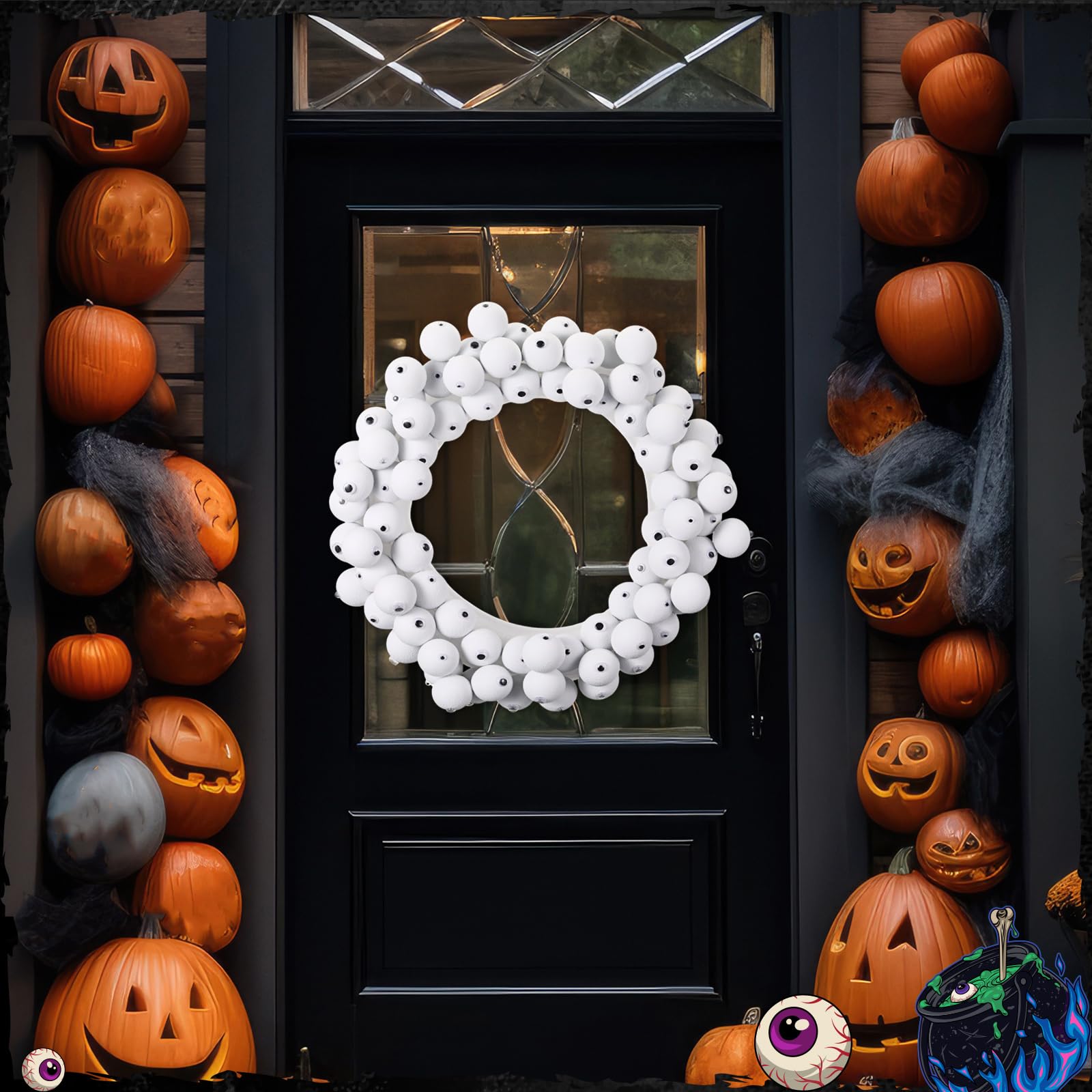 Photo 1 of **2 BOXES OF** Sosation Halloween Eyeball Decoration Wreath Eyeballs Decoration Includes 100 Pcs Eyeball & 200 Pcs Wiggle Eyes & 1 Pack Hollow Foam, Halloween DIY Wreath Scary Fake Eyeballs Party Decor for Door Home