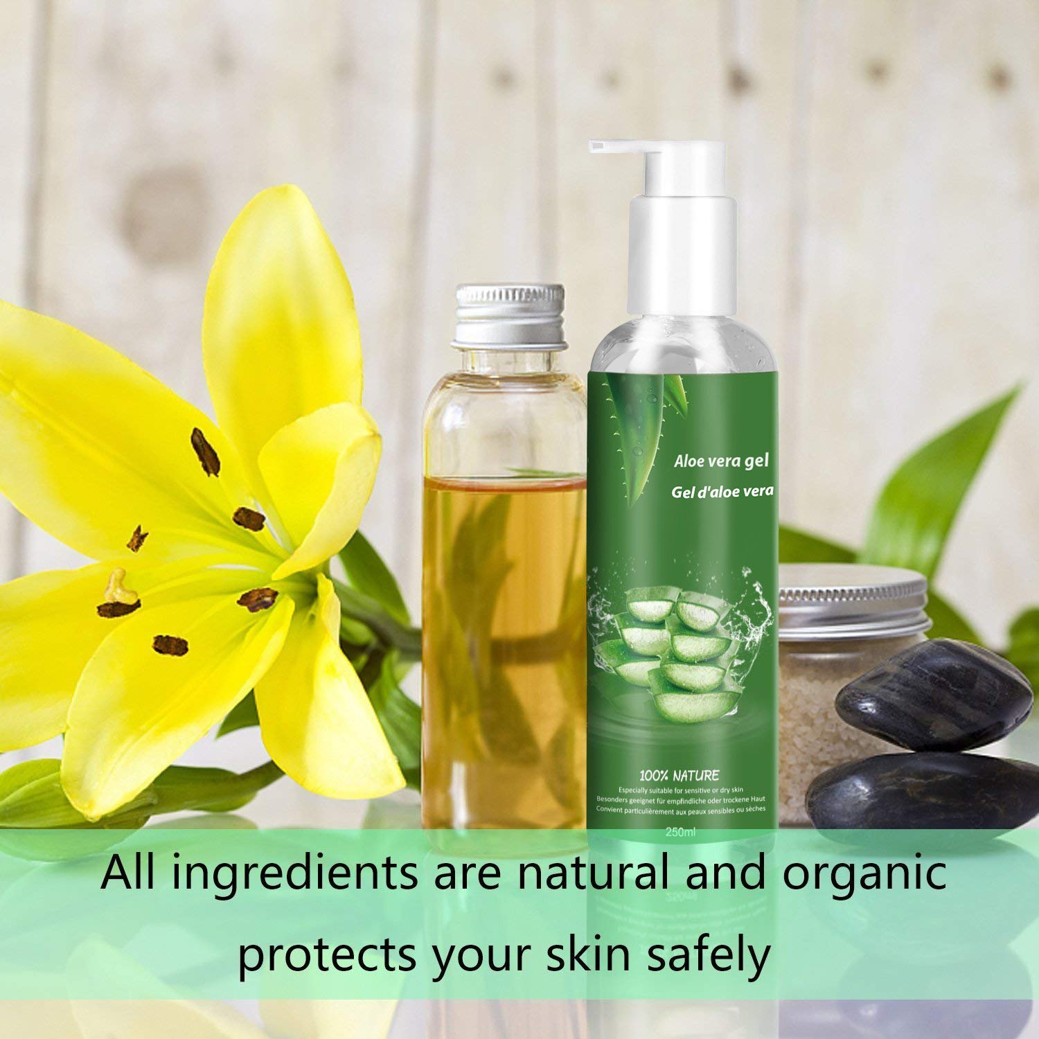 Betope Aloe Vera Gel 100 Prozent Reines Bio Pur für Nach Sonnenbrand Feuchtigkeitsspendend Kontrollierter Anbau Natürlich Organisch Multifunktional Emollient - 250ML