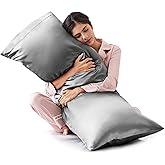 Love's cabin Satin Body Pillow Pillowcase, Similar to Silk Body Pillow Cover with Envelope Closure, Silky Cooling Long Pillowcases for Hair and Skin, 20x54 inches, Dark Grey